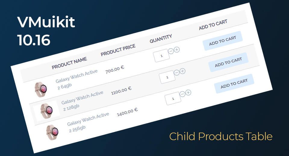 VMuikit 10.16 - Child Products Table